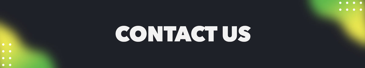 Graphic displaying the heading ‘Contact Us’ on a dark background with green and yellow abstract accents.