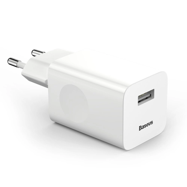 Baseus 24W Charger 3A USB-A EU Plug White | Klikk Malta