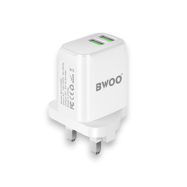 BWOO 12W Dual USB UK Mobile Phone Wall Charger | Klikk Malta