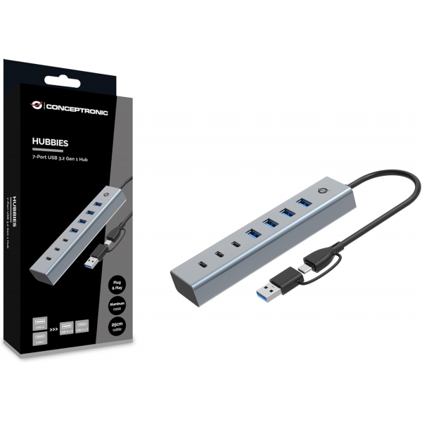Conceptronic 7-port USB-C/A Hub ( 3xUSB-C 4... | Klikk Malta