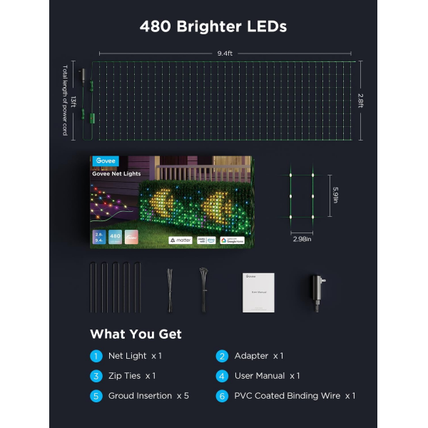 Govee Outdoor Net Lights 0.87 x 1.45m | Klikk Malta