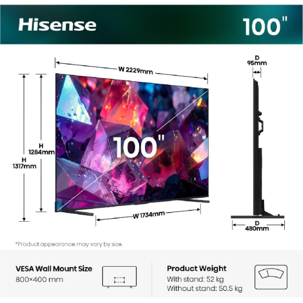 Hisense 100E7S PRO 100 inch UHD QLED Smart TV | Klikk Malta