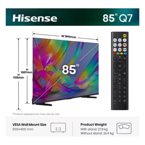 Hisense 85Q7S 85 inch UHD Hi-QLED Smart TV | Klikk Malta