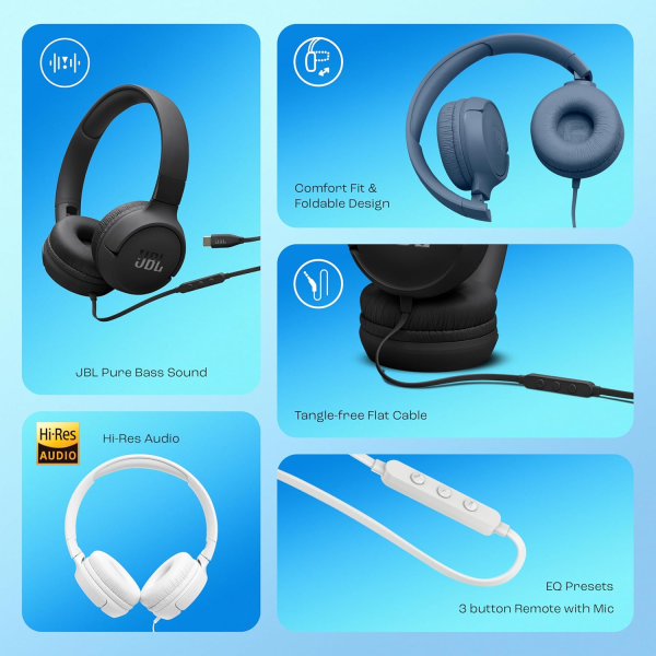 JBL Tune 520C USB-C Wired On-Ear Headphones... | Klikk Malta