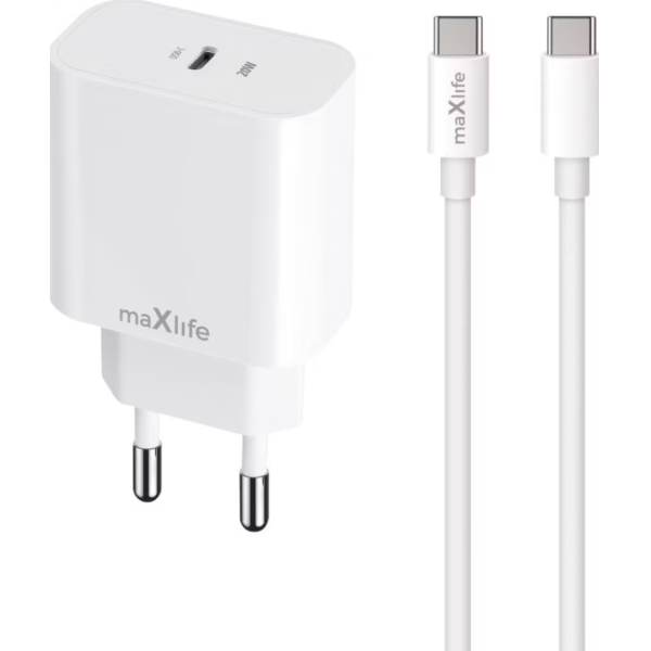 Maxlife PD QC Charger 1x USB-C 20W white + ... | Klikk Malta