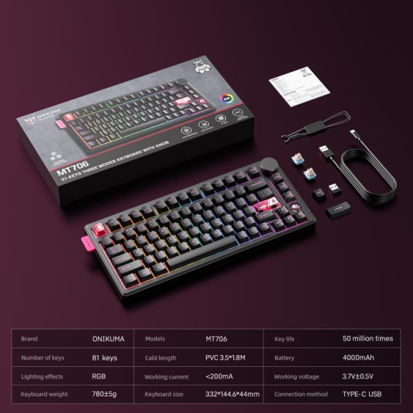 Onikuma MT706 RGB Backlit Wireless Keyboard... | Klikk Malta