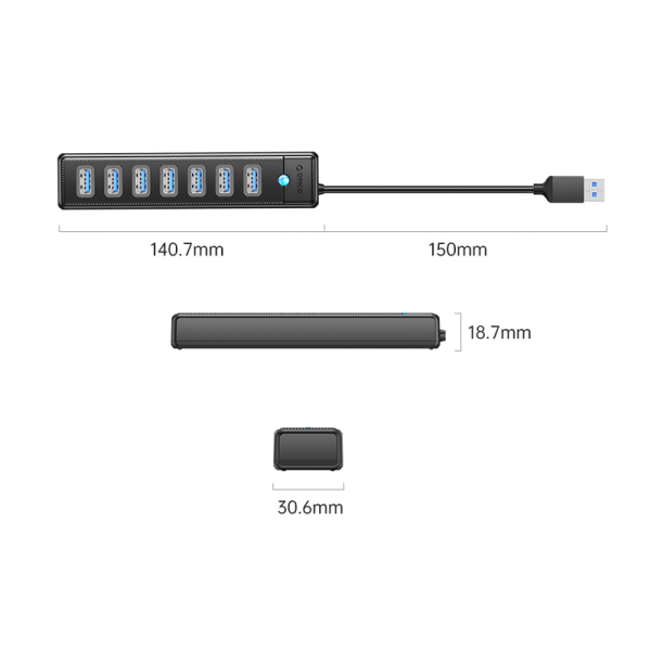 Orico PW7U USB to 7x USB 3.0 Hub Adapter Black | Klikk Malta