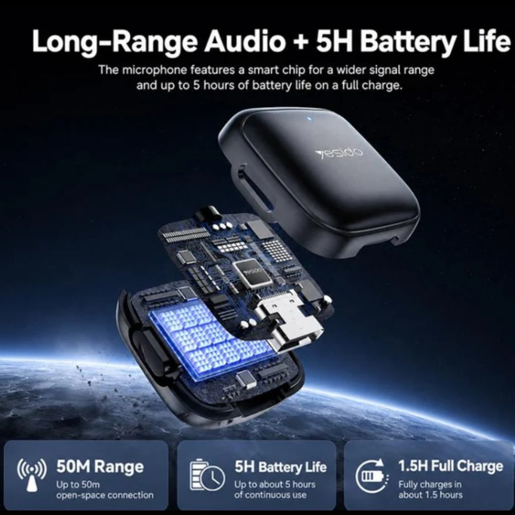 Yesido KR31 2-in-1 Lavalier USB-C Noise-cancelling Microphone with Charging Case