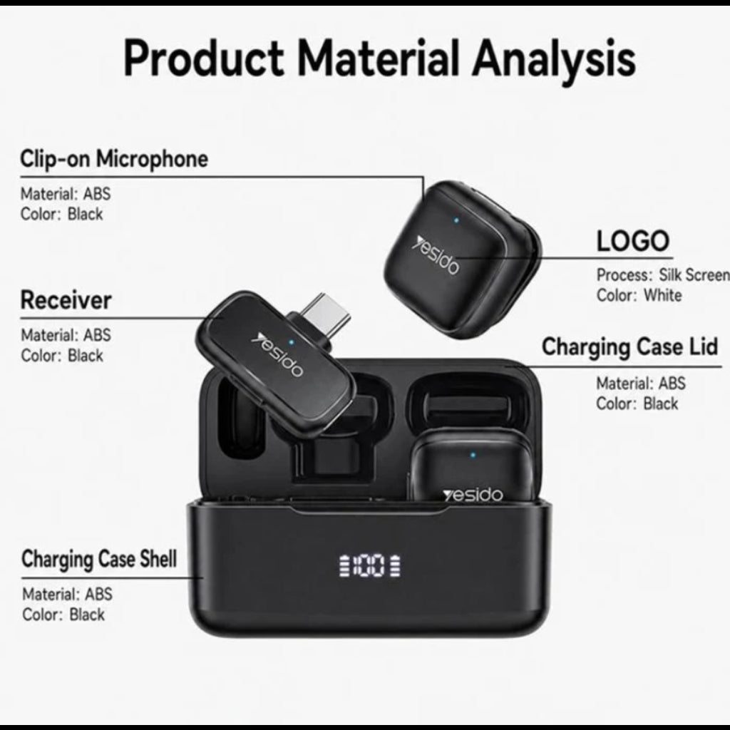 Yesido KR31 2-in-1 Lavalier USB-C Noise-cancelling Microphone with Charging Case