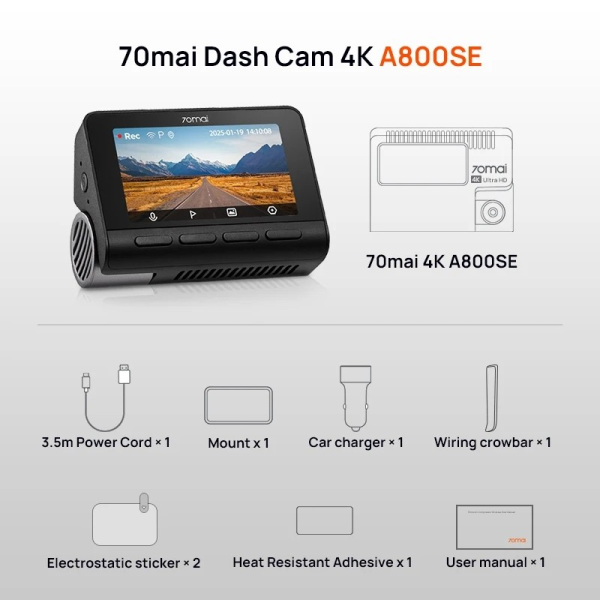 Xiaomi 70mai Dash Cam A800SE 4K Black | Klikk Malta
