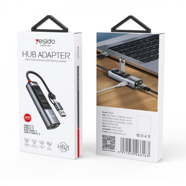 Yesido 5-in-2 USB-C/A Hub RJ-45, USB Type-C... | Klikk Malta
