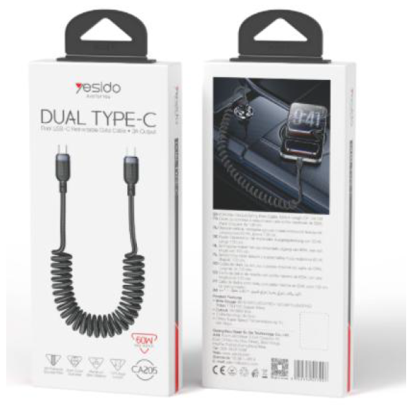 Yesido CA205 USB-C Spring Cable 1m 60W | Klikk Malta