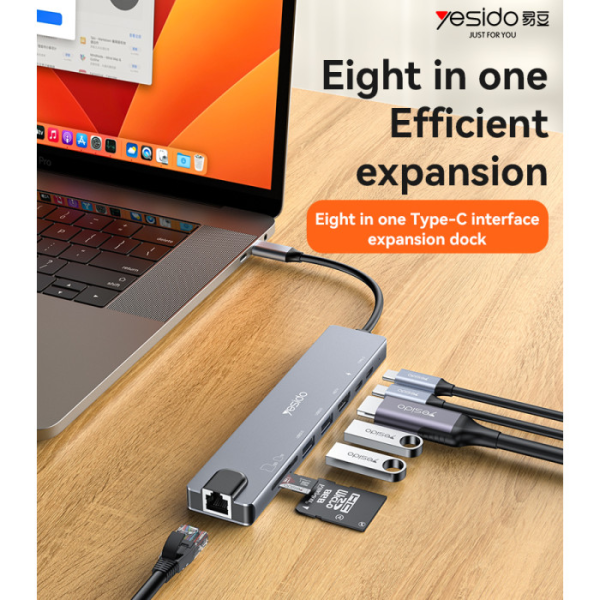 Yesido HB27 8-in-1 USB-C Hub (HDMI, RJ45, 2... | Klikk Malta