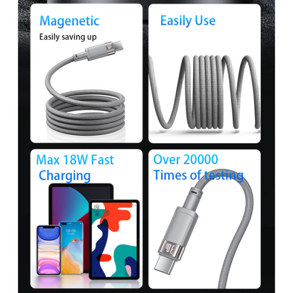 Yesido USB-C to USB-A Magnetic Data Cable 1m | Klikk Malta