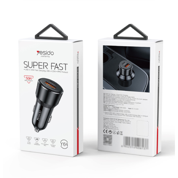 Yesido Y64 2-port USB Car Charger 50W (USB-... | Klikk Malta