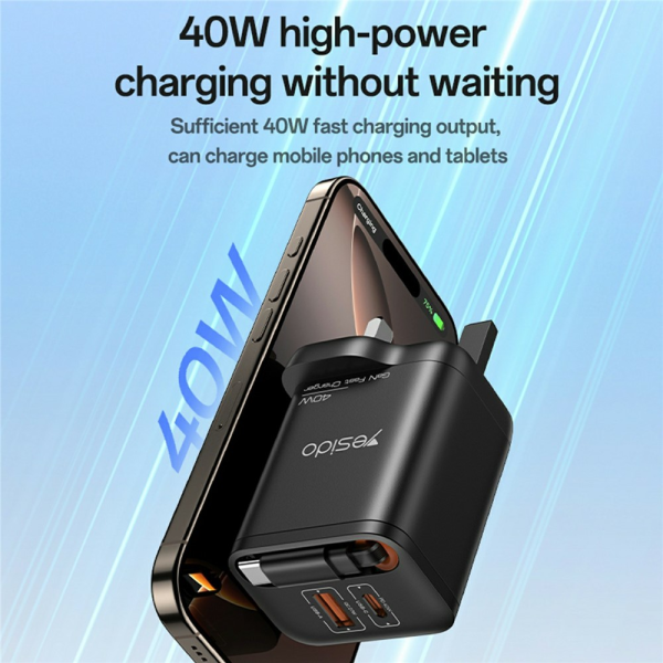 Yesido YC145 40W Wall Charger with Retracta... | Klikk Malta