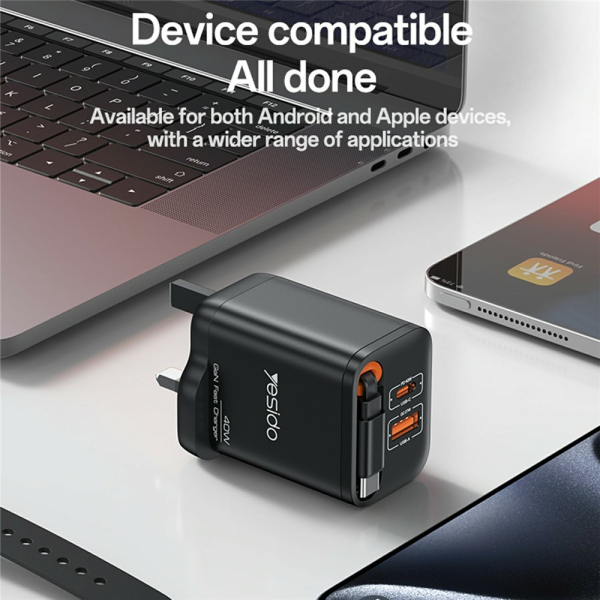 Yesido YC145 40W Wall Charger with Retracta... | Klikk Malta