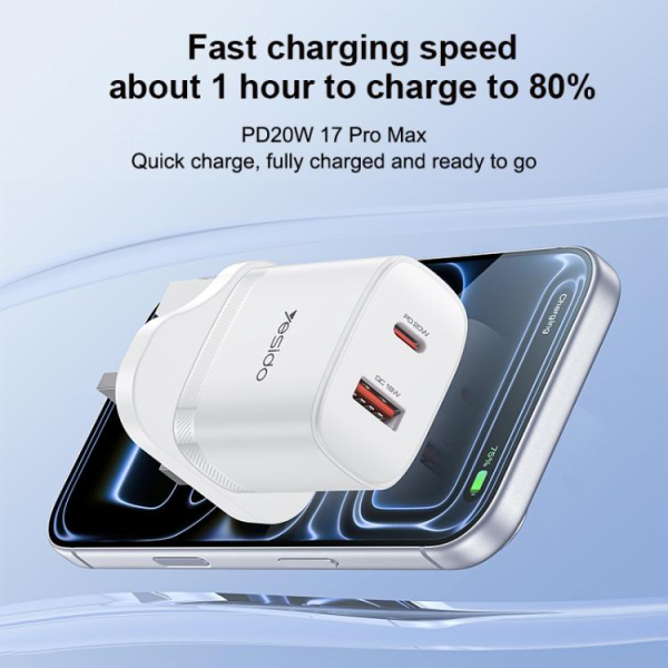 Yesido YC152 20W Wall Charger White UK (USB... | Klikk Malta