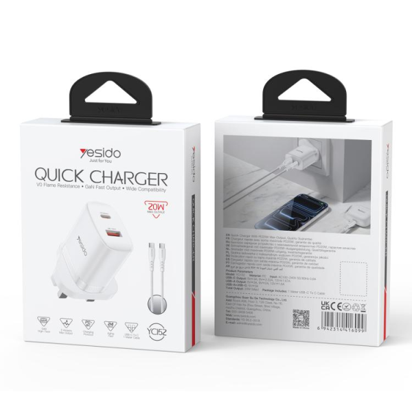 Yesido YC152 20W Wall Charger White UK (USB... | Klikk Malta