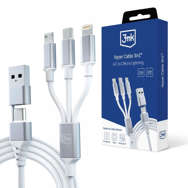 3mk Hyper 3-in-1 Cable 1.5m USB Type-A / Ty... | Klikk Malta