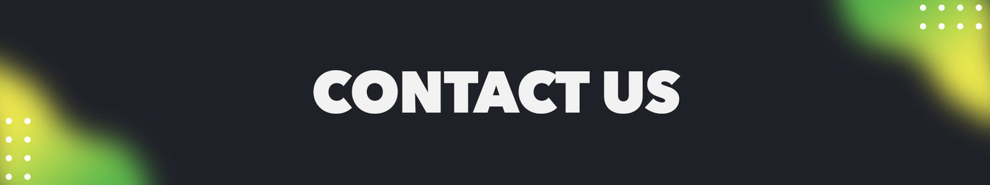 Graphic displaying the heading ‘Contact Us’ on a dark background with green and yellow abstract accents.