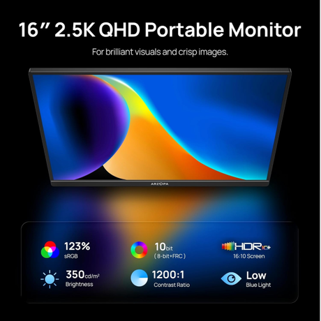 Arzopa Z1RC 16.0 inch QHD Portable Monitor | Klikk Malta