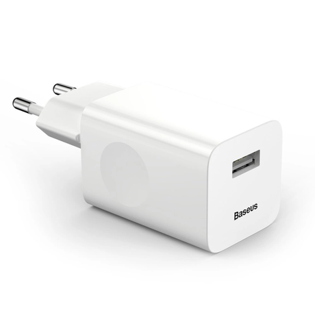 Baseus 24W Charger 3A USB-A EU Plug White | Klikk Malta