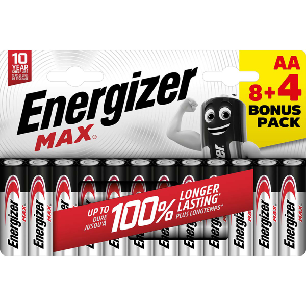 Energizer Max AA Batteries 8+4 Pack | Klikk Malta