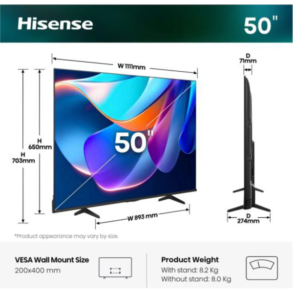 Hisense 50A6S 50 inch UHD Smart TV | Klikk Malta