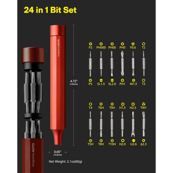 HOTO 24-in-1 Precision Screwdriver Red (24pcs) | Klikk Malta