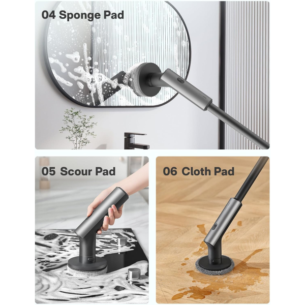 HOTO Electric Spin Scrubber Grey-Black (6pcs) | Klikk Malta