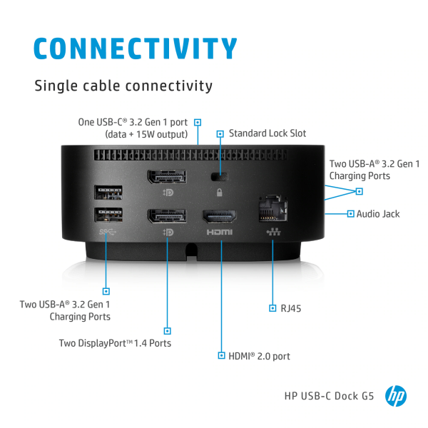 HP USB-C/A G2 100W Docking Station Black | Klikk Malta