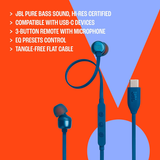 JBL Tune 310 USB-C In-Ear Wired Headphones Red | Klikk Malta