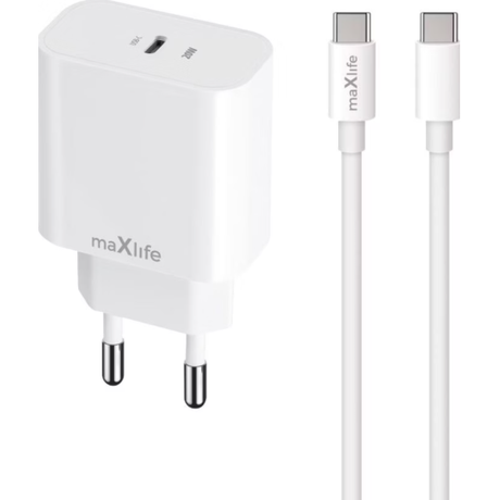 Maxlife PD QC Charger 1x USB-C 20W white + ... | Klikk Malta