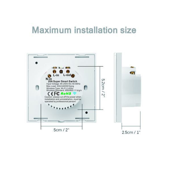 Smart WiFi Touch Single Pole Switch 20A White | Klikk Malta