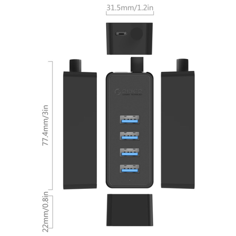 Orico USB to 4x USB 3.0 Hub Adapter Black | Klikk Malta