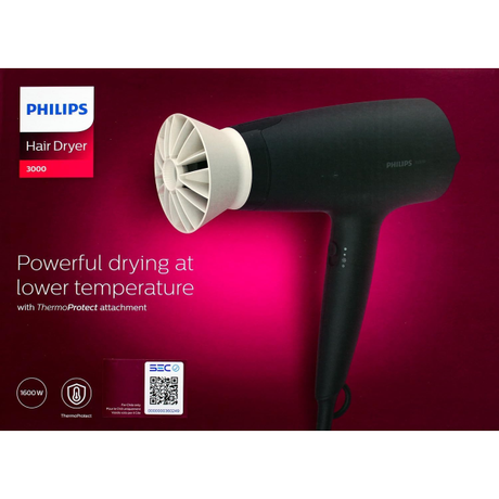 Philips 3000 Series Hair Dryer 1600W Black | Klikk Malta