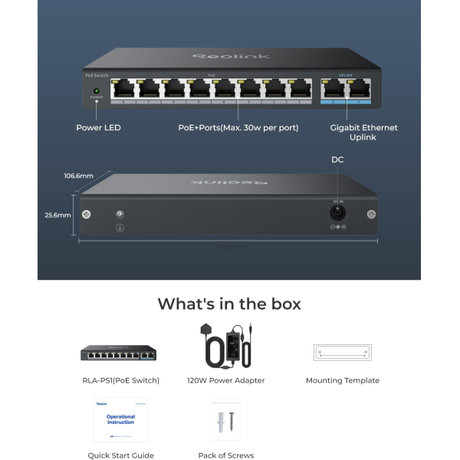 Reolink RLA-PS1 10-port (8-p PoE, 2-p Gbit)... | Klikk Malta