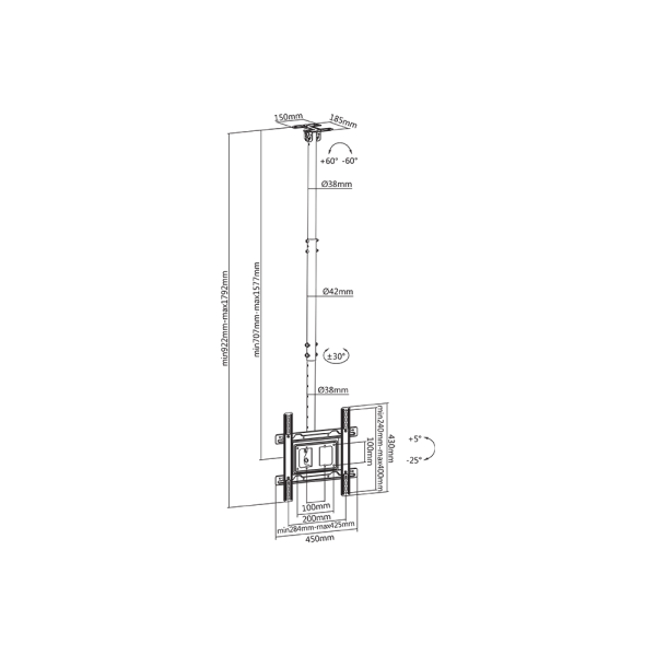 SBOX Ceiling Full Motion TV Mount up to 70 ... | Klikk Malta