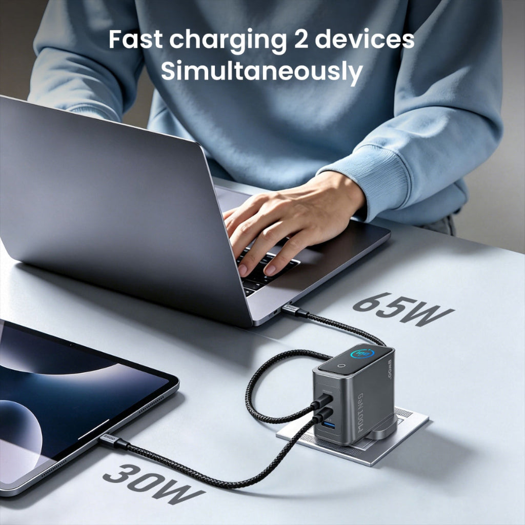 BWOO 100W GaN Charger with 3 USB Ports & Smart Display UK Plug