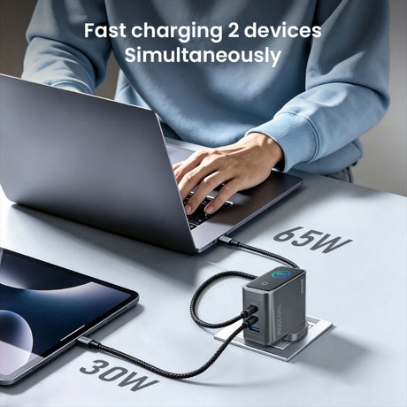 BWOO 100W GaN Charger with 3 USB Ports & Smart Display UK Plug
