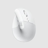 A white ergonomic wireless mouse with a textured lower section and the 'logi' logo printed on the side, shown against a light gray background.