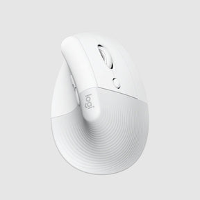 A white ergonomic wireless mouse with a textured lower section and the 'logi' logo printed on the side, shown against a light gray background.