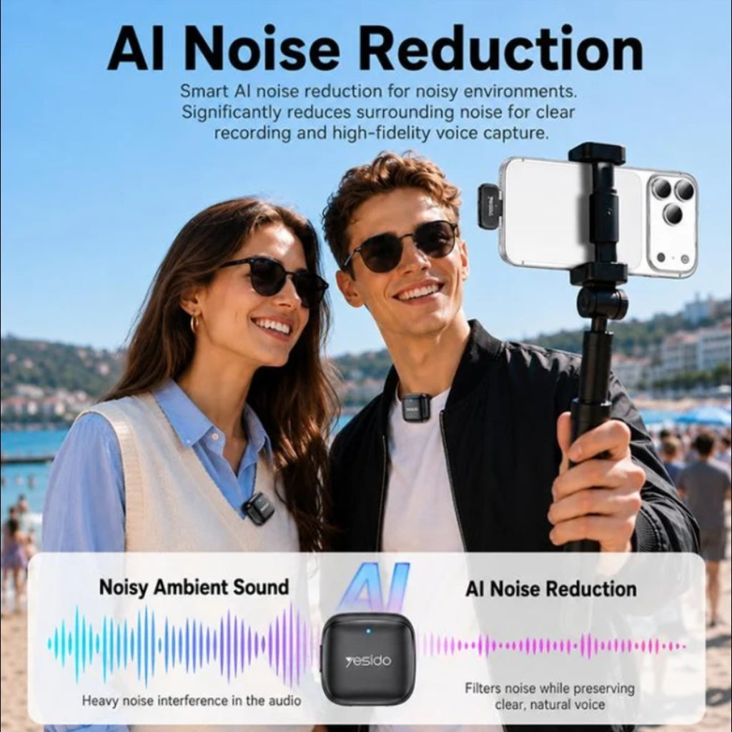 Yesido KR31 2-in-1 Lavalier USB-C Noise-cancelling Microphone with Charging Case
