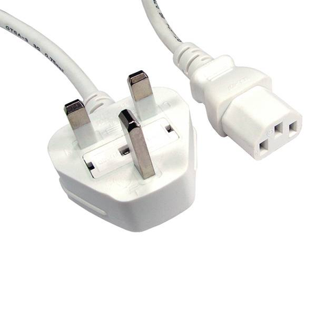 UK Plug to PC IEC Power Cable 1.8m White | Klikk Malta