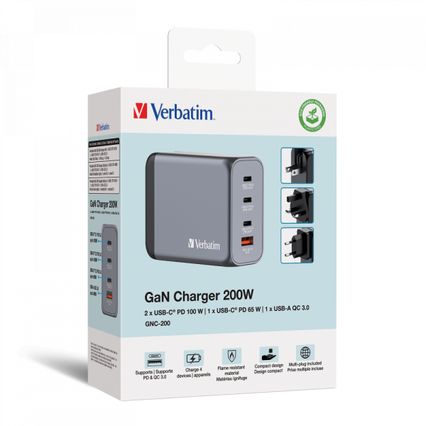 Verbatim GNC-200 200W 4-port GaN Charger | Klikk Malta