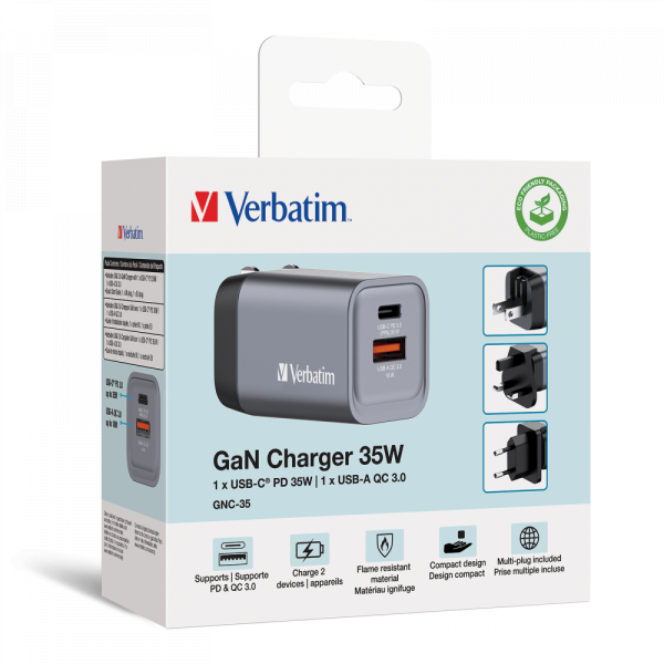 Verbatim GNC-35 35W 2-Port GaN Charger | Klikk Malta