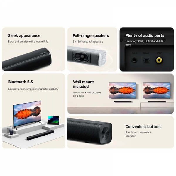 Xiaomi 30W 2.0 Soundbar - Black | Klikk Malta