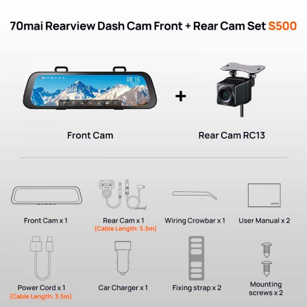Xiaomi 70mai S500 Rearview Dash Cam 9.35 in... | Klikk Malta