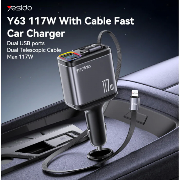 Yesido 117W USB Car Charger 1xUSB-C 1xUSB-A... | Klikk Malta